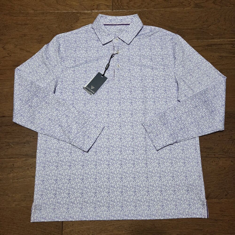 Maelreg Performance Polo Golf Shirt Mens Wine Glass Long Sleeve Size Large NWT